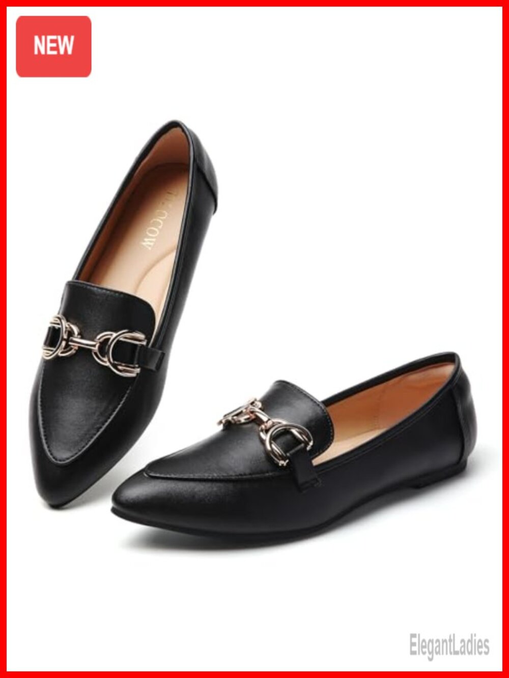 Women's Pointed Toe Chain Loafers Slip On Flats Memory Foam Comfort Work Shoes